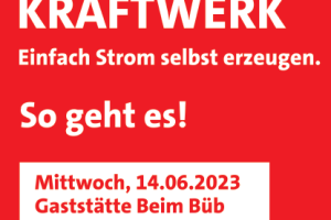 Plakat des Balkonkraftwerk Infoabends am 14.06.2023, 19:30 Uhr "Beim Büb" in der Odinstr. 17 in Odendorf